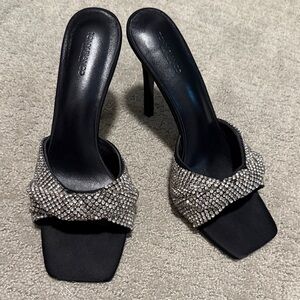 Tony Bianco Black Heeled Slide with Silver Crystal Strap